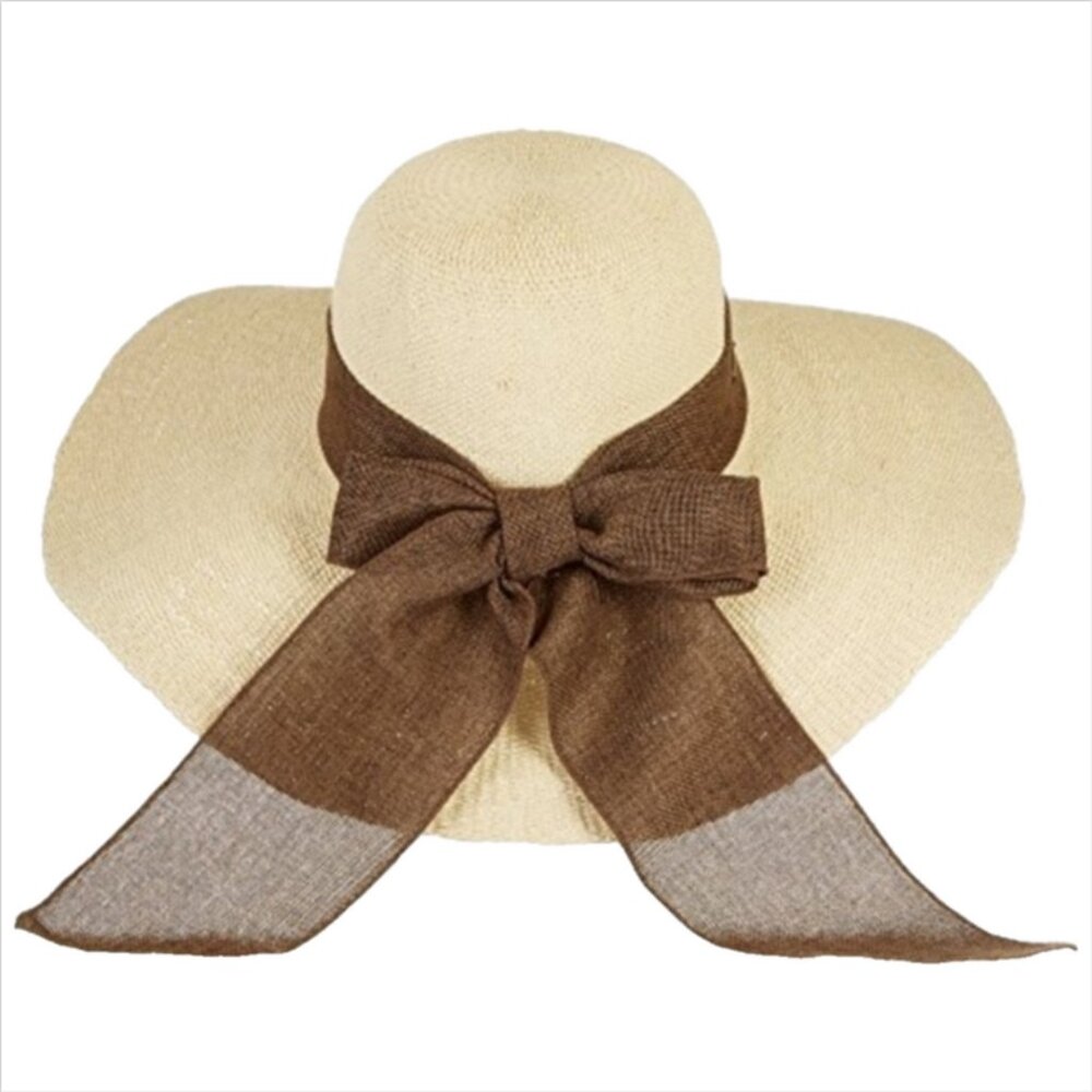 NWOT Sun 'N' Sand Melina Crochet Straw Wide Brim Hat Natural
